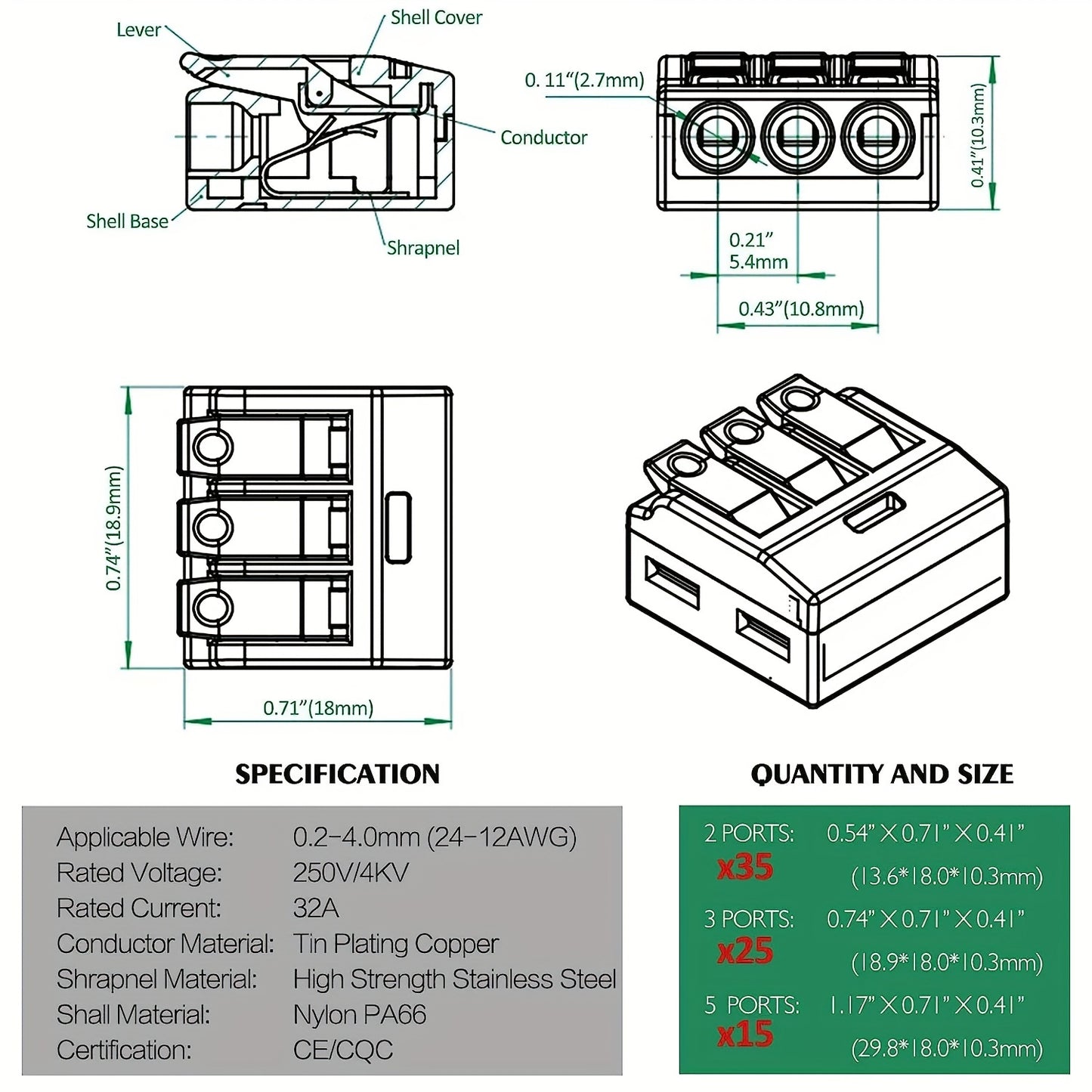 75 Pcs Electrical Quick Connector Assortment Kit - Lever Wire Nut Connectors (28-12 AWG), Push-in Terminals (2/3/4 Ports), Mini Fast Wire Connectors, Cable Termination, 0.4-6.0mm