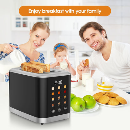 1 Pc Smart Digital Toaster - Touch Screen LCD Display, 6 Bread Types, 6 Shade Settings, 1.5" Wide Slots, Bagel/Defrost/Cancel Functions, 750-1000W, 2-Slice, US Plug, 110-130V