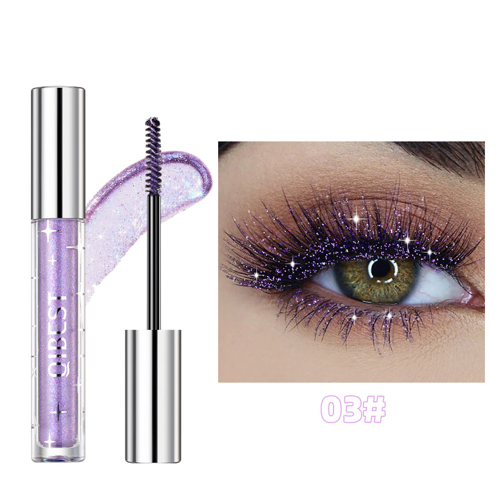 Violet Glitter Lash Mascara – Diamond Effect, Thickening, Waterproof, Fast Drying, and Sequin-Infused Eyelash Curling Extension Makeup in Black