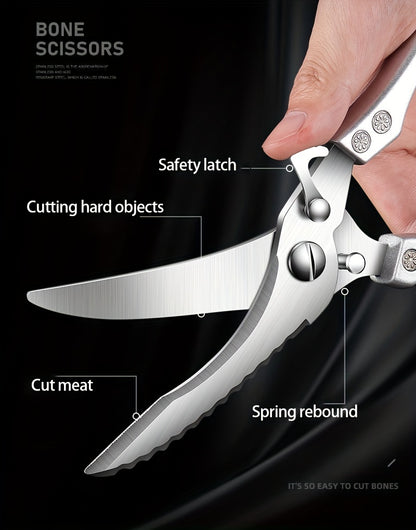 1 Pc Stainless Steel Kitchen Scissors, Multifunctional Poultry, Fish, and Chicken Bone Scissors