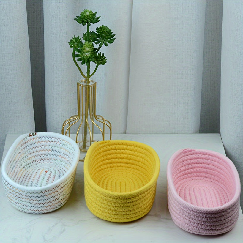 1Pc Cheap Price Cotton Rope Woven Storage Baskets, Cosmetic Containers, Room Decor, Home Decor