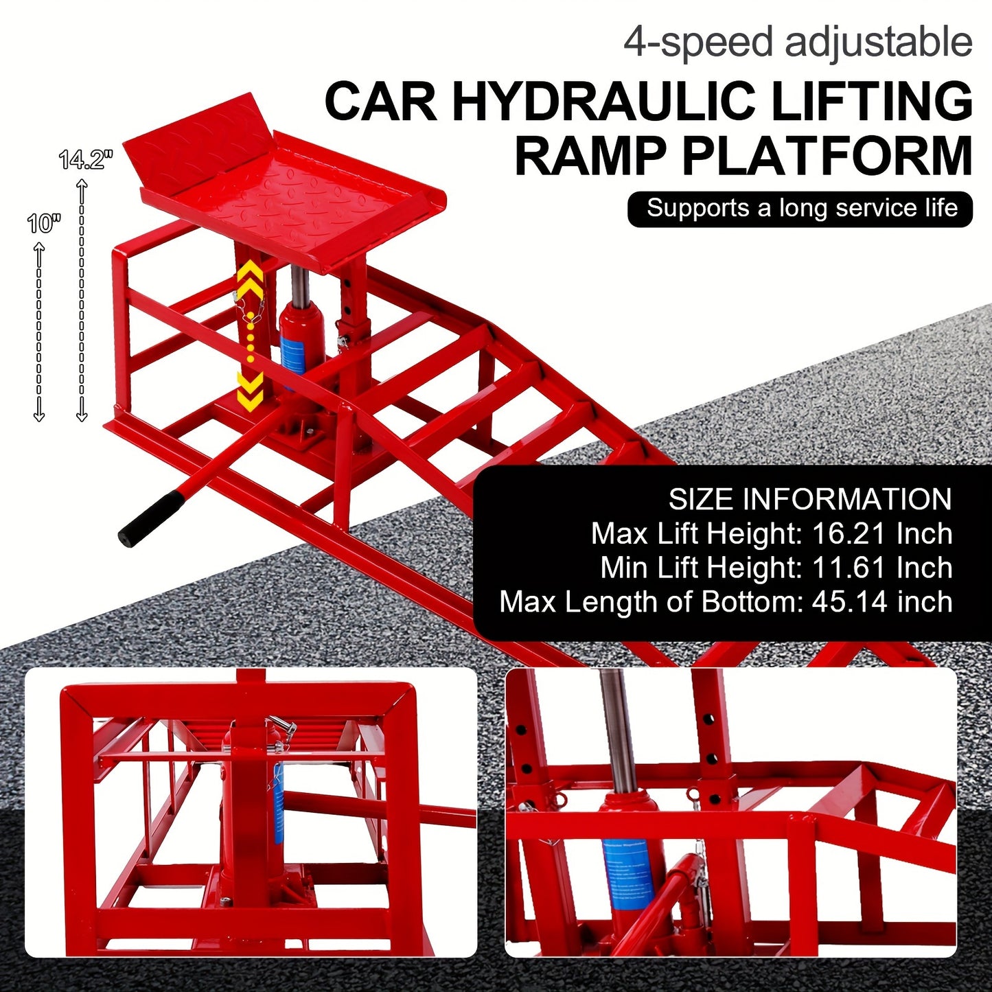 2-Pack Heavy Duty Hydraulic Truck Ramps - 5T/11,000Lbs Capacity, Steel Vehicle Maintenance Platform for Garage, Red