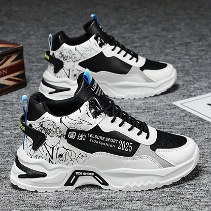 Anime High Top Men's Sneakers, Trendy Platform Shoes, Comfy Outdoor Jogging Workout Casual Activities - Hiccupzz