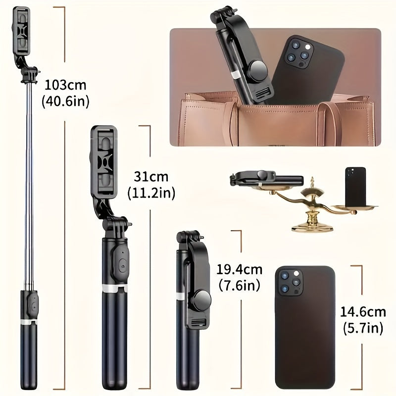 1 Pc 40" Mobile Selfie Stick Tripod with Wireless Remote, 360° Rotatable Smartphone Stand, Compatible with any Phone.