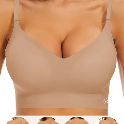 Women's Wireless Sports Bra With Flat Convertible Straps, Seamless Invisible Edge, And Ultra Low-Back Design, Adjustable Fit - Hiccupzz