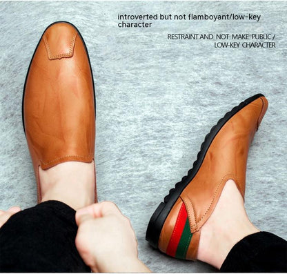 Men's Tods Casual Low-top Slip-on Leather Shoes Slip-on Plus Size Driving Shoes - Hiccupzz