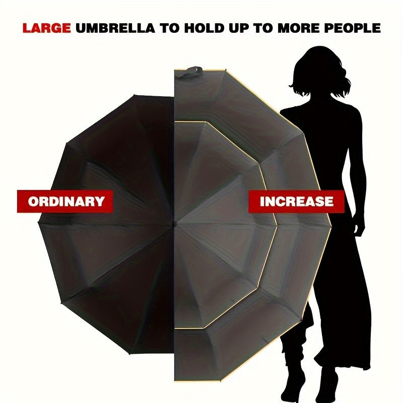 Solid Color Large 10 Ribs Folding Umbrella - Casual, Lightweight, Durable, Portable & Windproof Umbrella for Men & Women