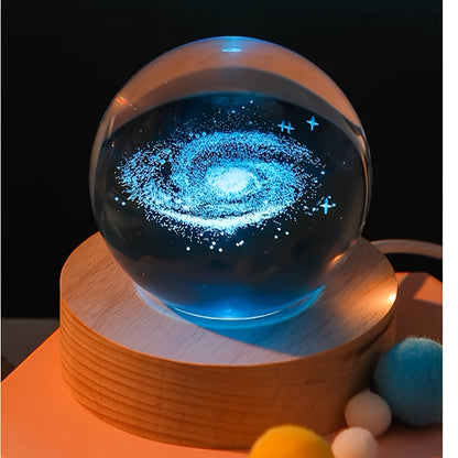 3D Luminous Crystal Ball with LED Base – Amethyst Universe & Galaxy Designs, Ideal for Gifts and Decorations - Hiccupzz
