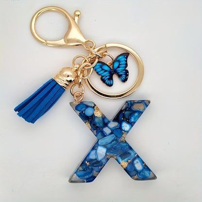 Blue Butterfly Alphabet Initial Keychain - Cute Resin Charm for Bags and Daily Use - Hiccupzz