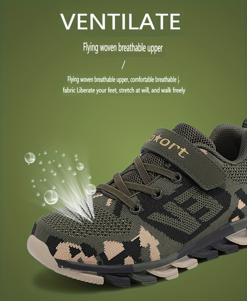 Boy's Trendy Camouflage Mesh Breathable Sneakers, Comfy Non-Slip Soft Sole Running Shoes