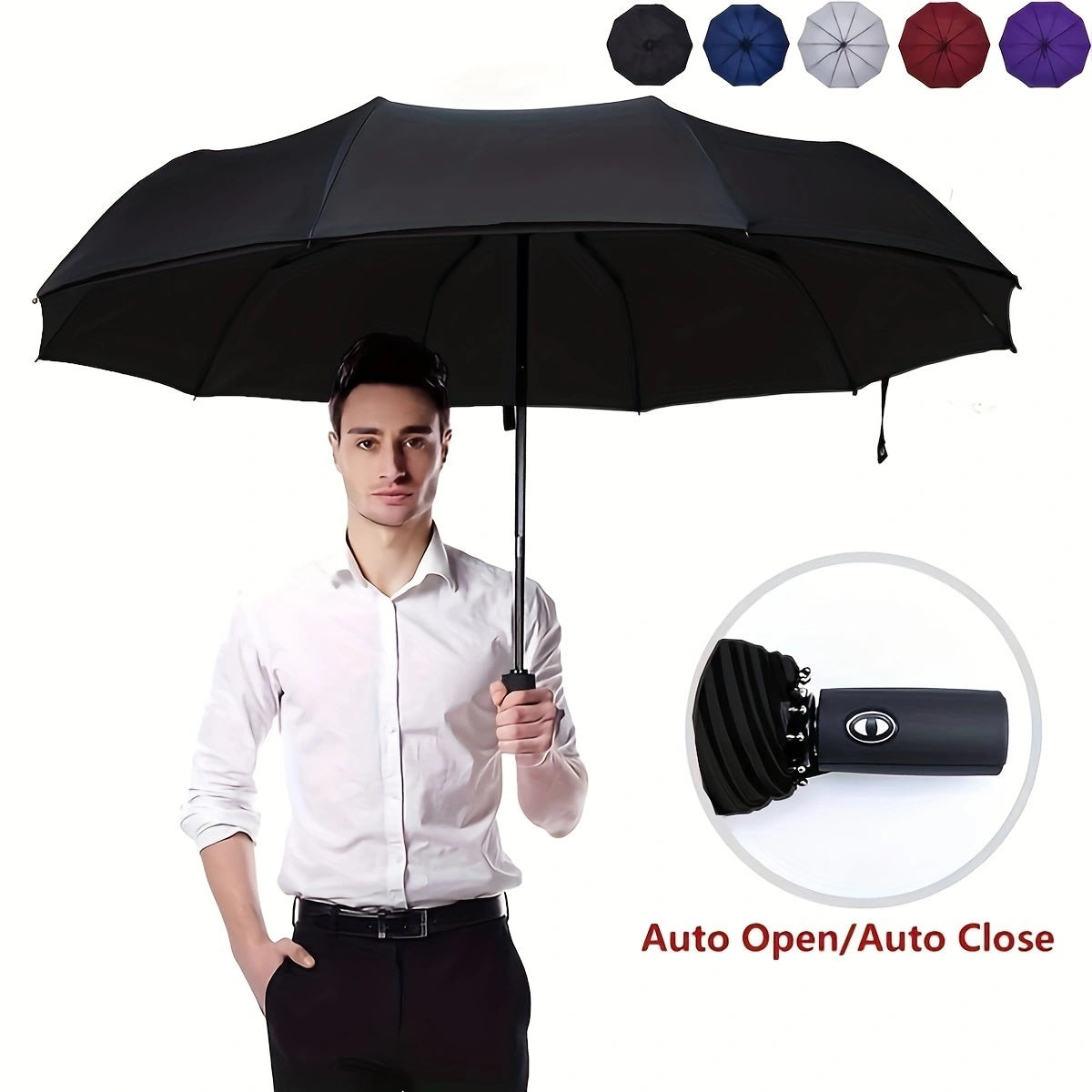 Three-Fold Automatic Folding Umbrella, Windproof, Reinforced Thickened Design