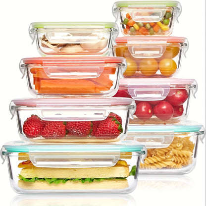 8-Pack Glass Food Storage Containers with Leak-Proof Lids, Microwave, Oven, Freezer & Dishwasher Safe, BPA-Free Bento Boxes for Meal Prep - Hiccupzz