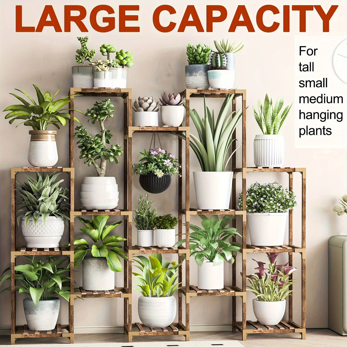 1 Pc 15 Tiers Large Flower Stand, Tall Flower Stand Rack, Can Hold Multiple Potted Plants, Suitable For Living Room Balcony Corner Garden Office Boho Style