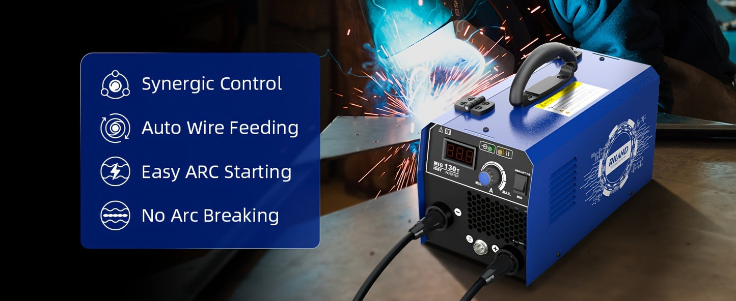 3-in-1 Flux Core Welder, 130A MIG Welder, MIG/Lift TIG/Stick Welding Machine 110v with Synergic Control, IGBT Inverter Portable Gasless Welder Equipment with Welding Gun, and 1Lb Welding Wire