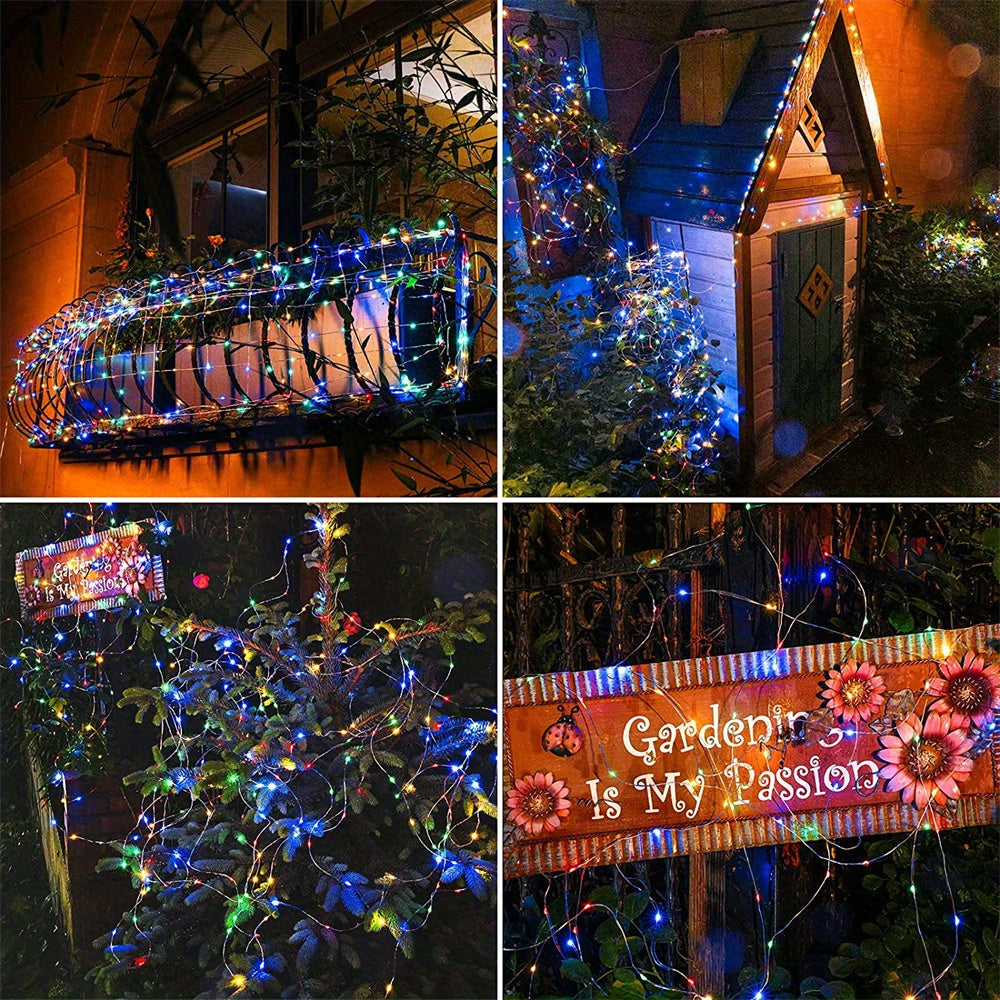 1pc 50/100/200/300 LED Solar Light Outdoor Waterproof - 8 Modes Copper Wire Fairy String Lights for Decorations