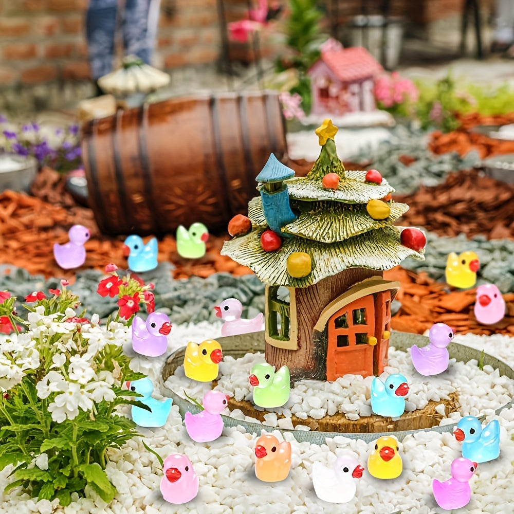 Luminous Mini Duck Figurines: 10/20pcs Set for Fairy Gardens, Aquariums, and Home Decor - Battery-Free Resin Ornaments for DIY Projects and Gifts