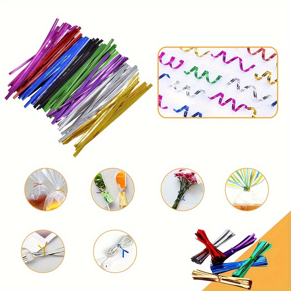 Metallic Twist Ties (100pcs): Colored Spiral Ties for Cellophane Party Bags and Candy Bags - 10cm/3.97in, Available in 8 Colors