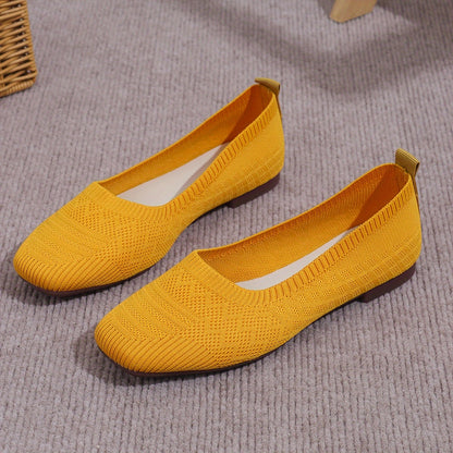 Women's Breathable Square Toe Slip-On Flats, Lightweight & Comfortable Casual Shoes - Hiccupzz