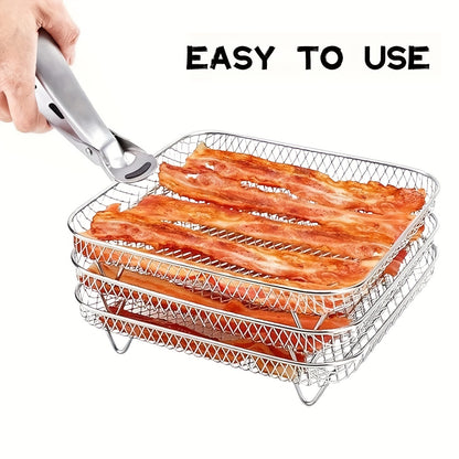 3-Tier Stainless Steel Air Fryer Accessory Set - Stackable, Dishwasher Safe for Ovens & Fryers, Perfect for Healthy Holiday Baking