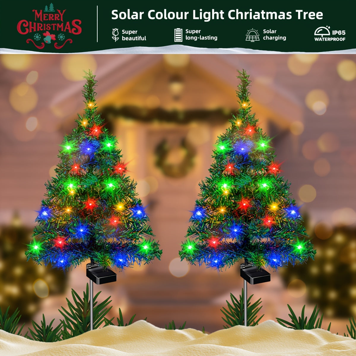 Solar-Powered Christmas Tree Garden Stake Lights