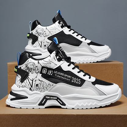 Anime High Top Men's Sneakers, Trendy Platform Shoes, Comfy Outdoor Jogging Workout Casual Activities - Hiccupzz
