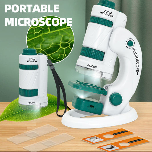 60-120x Pocket Microscope Toy Kit for Kids - Educational Mini Handheld Microscope with Light