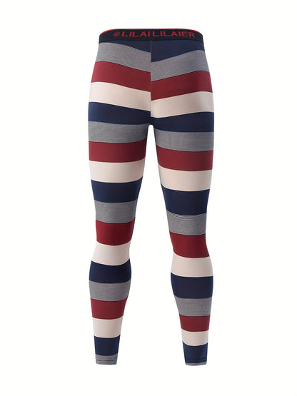 Men's Striped Warm Compression Pants - Durable Fitness Leggings for Running and Intense Workouts - Hiccupzz