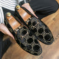 European And American Fashion Embroidered Loafers Men's British Style Plus Size Solid Color Horsebit Buckle Shoes - Hiccupzz