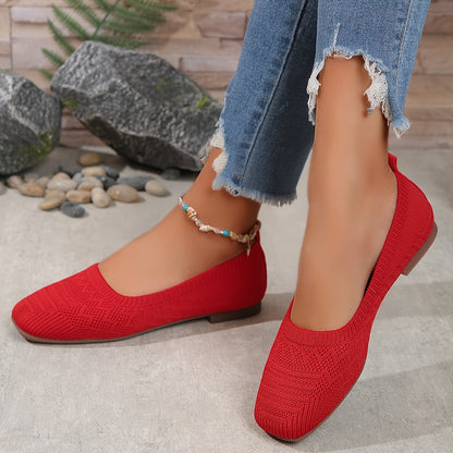 Women's Breathable Square Toe Slip-On Flats, Lightweight & Comfortable Casual Shoes - Hiccupzz