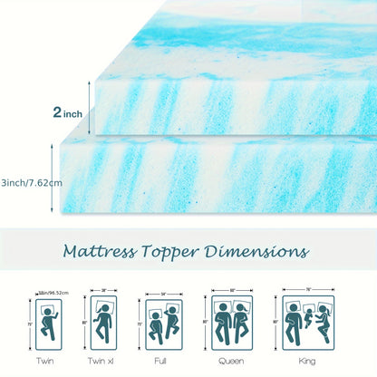 Gel-Infused Cooling Memory Foam Mattress Topper - 2 Inch Thick for Sleeper Sofa - Hiccupzz