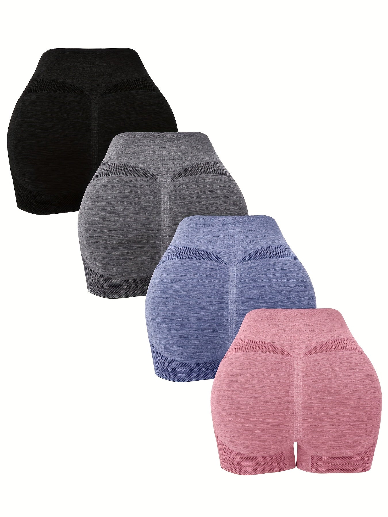 4-Pack Yoga Shorts For Women, Solid Color High-Waisted Slimming Booty Lifting Casual Shorts, Ideal For Sports Fitness Running - Hiccupzz