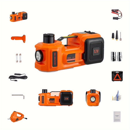 5-Ton Electric Hydraulic Car Jack with Impact Wrench, Built-in Inflator & LED Light for SUV, MPV, Sedan, Truck - Hiccupzz