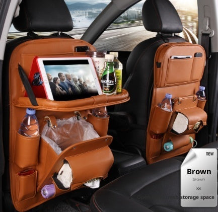 Luxury PU Leather Car Backseat Organizer with Foldable Table – Multi-Functional Car Seat Storage.