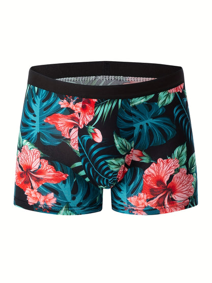 4-Pack Men's Flower Pattern Boxer Briefs - Breathable Antibacterial Sports Shorts for Casual Comfort - Hiccupzz