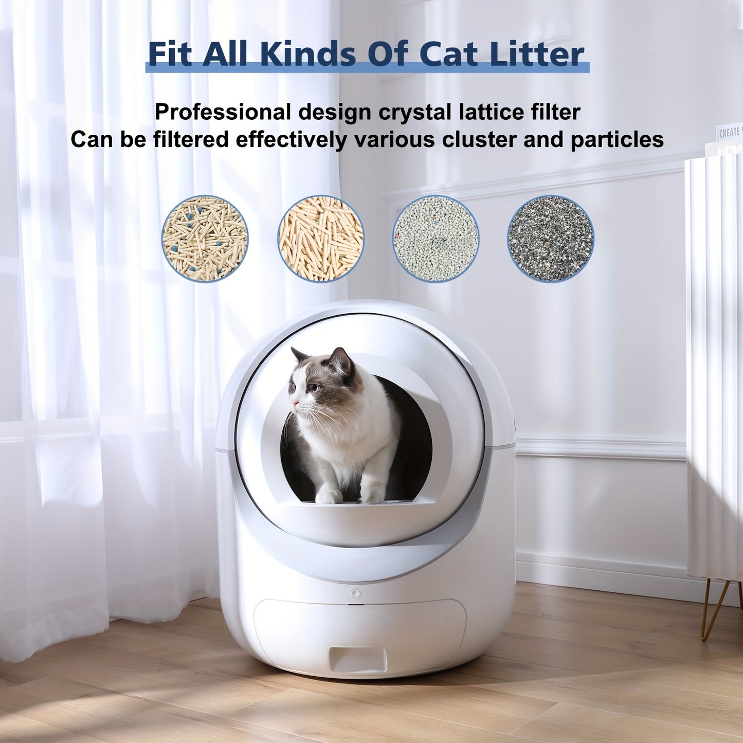 Self-Cleaning Cat Litter Box with Mat & Liners, 70L Capacity, APP-Controlled, Ideal for Multiple Cats - White