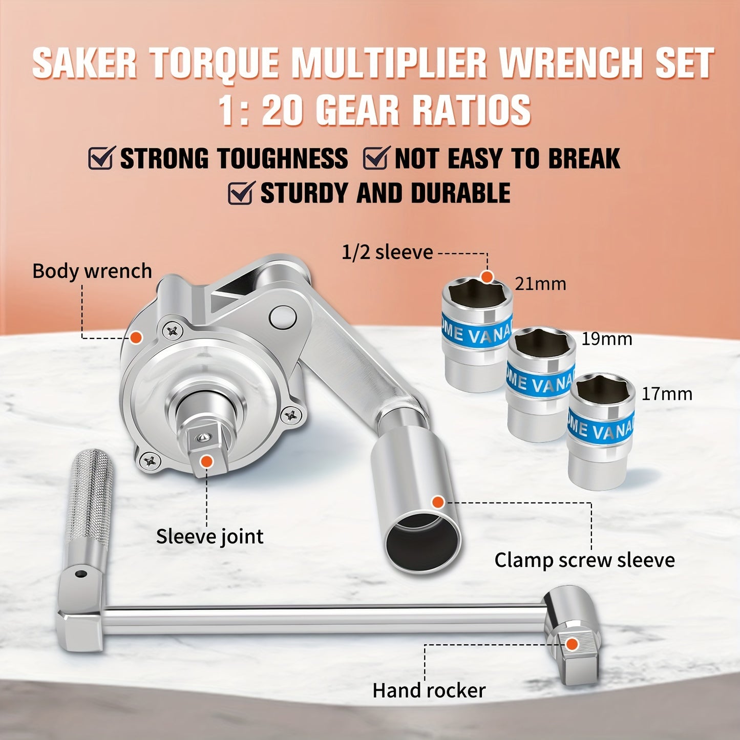 Multiplier Wrench Set - Heavy Duty Extension Wrench with 17mm/19mm/21mm Sockets, Ideal for Loosening Car Tire Lug Nuts