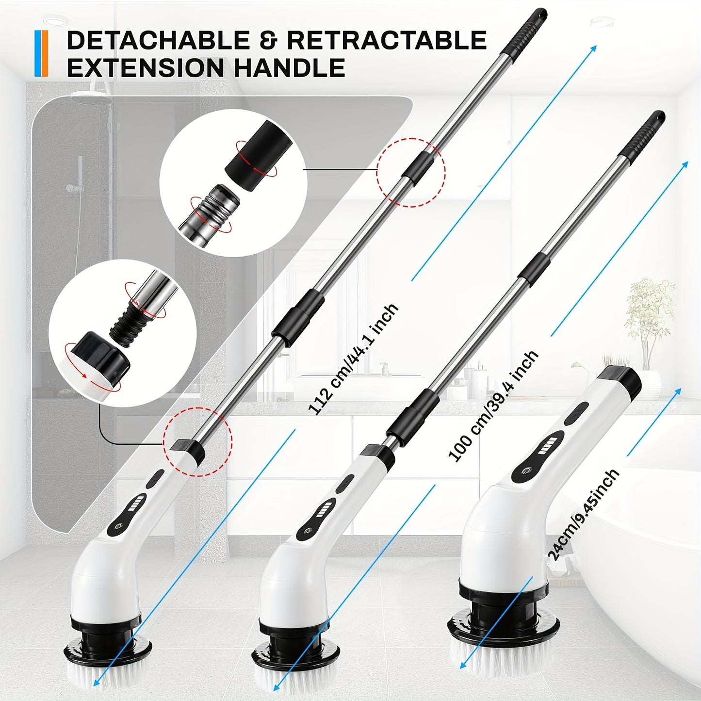 Cordless Electric Spin Scrubber – 7 Brush Heads, Adjustable Handle, 2 Speeds, Ideal for Bathroom, Kitchen, Shower & Car Cleaning