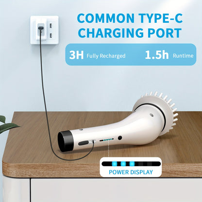 Electric Spin Scrubber, Electric Cleaning Brush - 2 Speeds, SXT-160 Cordless Power Spinning Cleaner Brush, Handheld Shower with 8 Replaceable Brush Heads for Tile, Tub, Sink, Wall, Bathroom - Hiccupzz