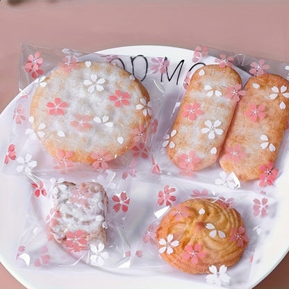 25PCS Floral Printed Polypropylene Gift Bags with Sakura Blossom Design – Clear, Durable OPP Plastic Pouches for Packaging Jewelry, Cookies, and Favors, Ideal for Party and Wedding Gifts - Hiccupzz