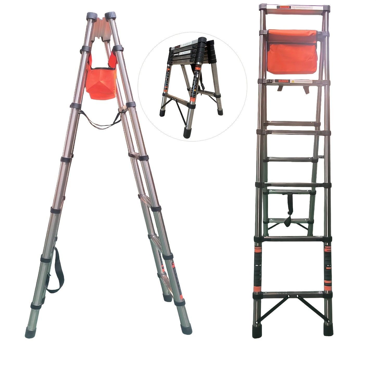 6.5 Ft 7-Step Telescopic Folding Ladder - Herringbone Design, Anti-Shake & Anti-Slip, 330 lb Capacity, Multi-Purpose Outdoor Household Ladder