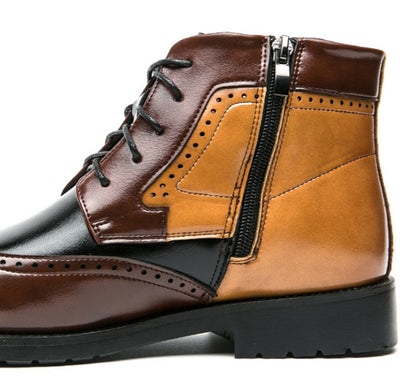 Men's High-top Leather Shoes Tide Contrast Color Casual - Hiccupzz