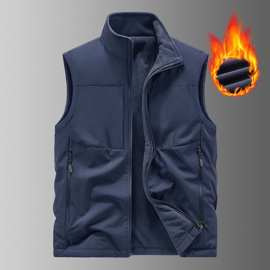 Vest Man Winter Fleece-lined Multi-pocket Vest Middle-aged Father