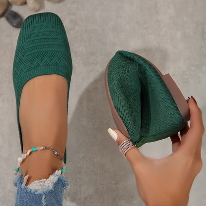 Women's Breathable Square Toe Slip-On Flats, Lightweight & Comfortable Casual Shoes - Hiccupzz