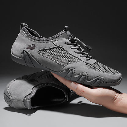 Men's Casual Sports Sewn Leather Mesh Shoes - Hiccupzz