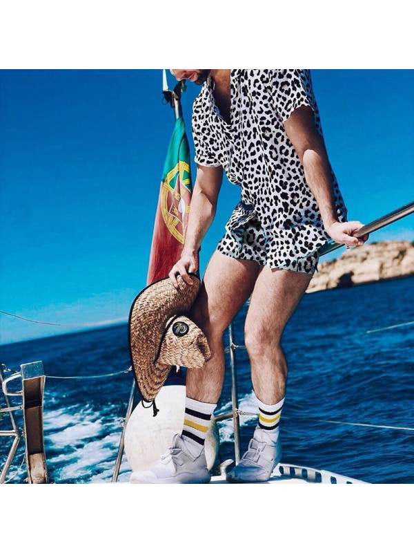 Men's Casual Comfortable Beach Leopard Print Short Sleeve Shorts Suit Two-piece Set