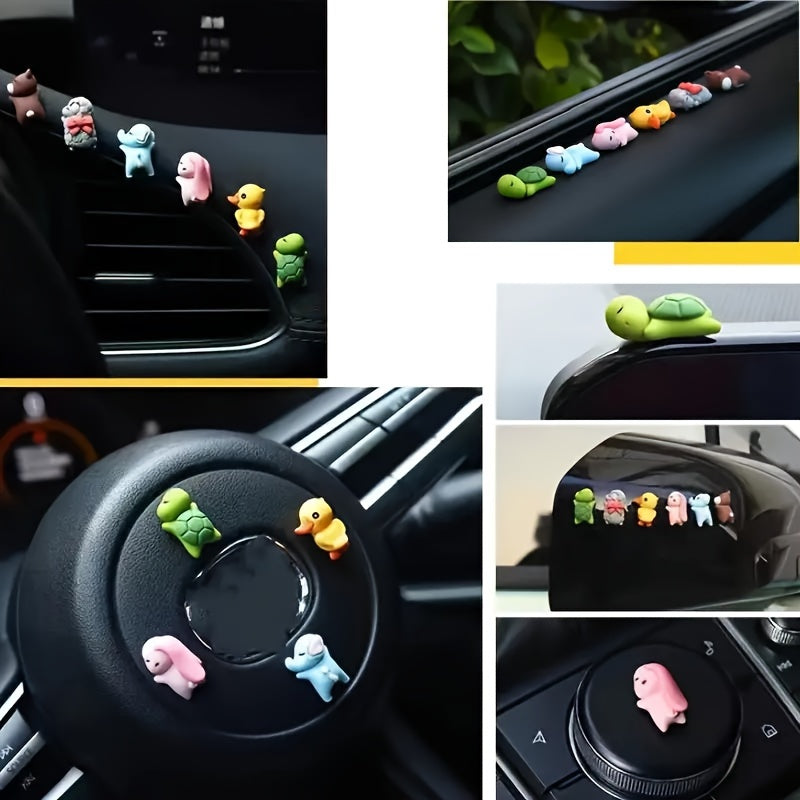 Set of 6 Mini Cartoon Car Console Decorations: Sleeping Rabbit, Sheep, Bear, Duck, Elephant, and Turtle Ornaments for Rearview Mirrors and Interior Accessories