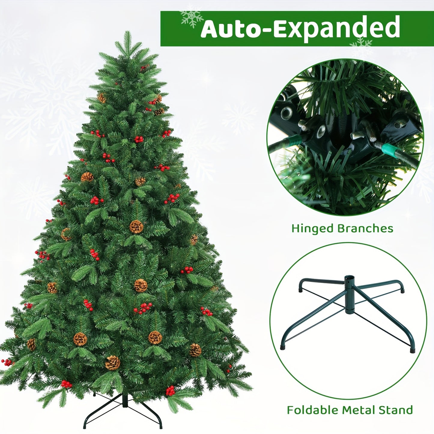 8 Ft/9 Ft Pre-Lit Artificial Christmas Tree with Warm White Light, Pine Cones & Red Berries