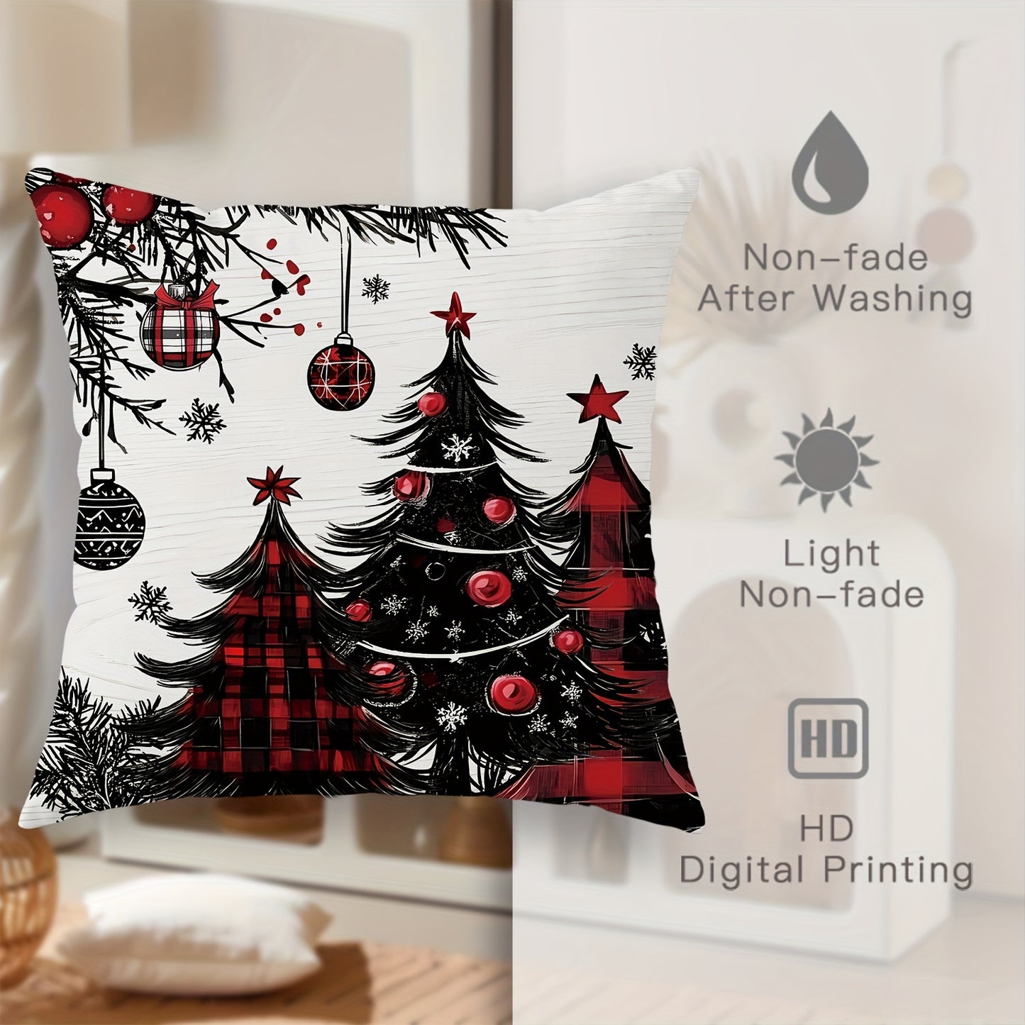 Set of 4 Modern Christmas Throw Pillow Covers 18 x 18 Inch Polyester Full Set