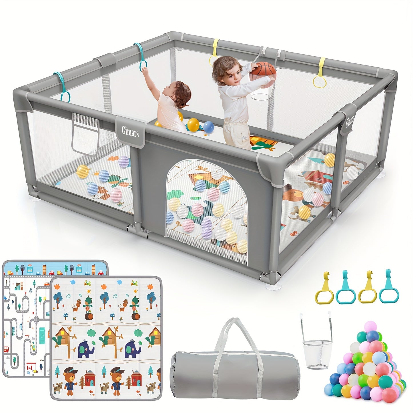 Gimars Upgraded 320D Washable Baby Playpen - 50''x50'' Large Play Yard for Toddlers with Zipper Gate