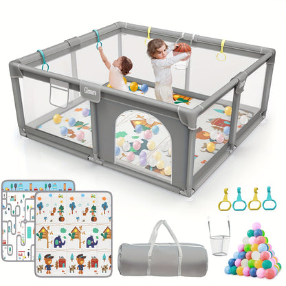 Gimars Upgraded 320D Washable Baby Playpen - 50''x50'' Large Play Yard for Toddlers with Zipper Gate
